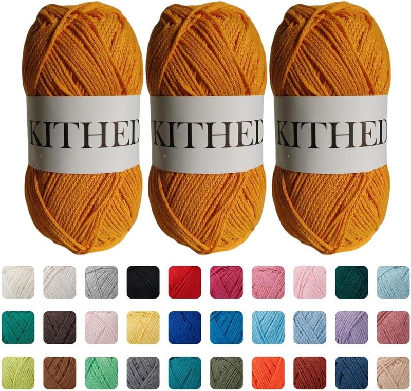 KITHED Cotton Yarn，10.5oz，526yard，3 Pack ，Soft Yarn for Crocheting and Knitting (22 Golden Yellow) - Image 1